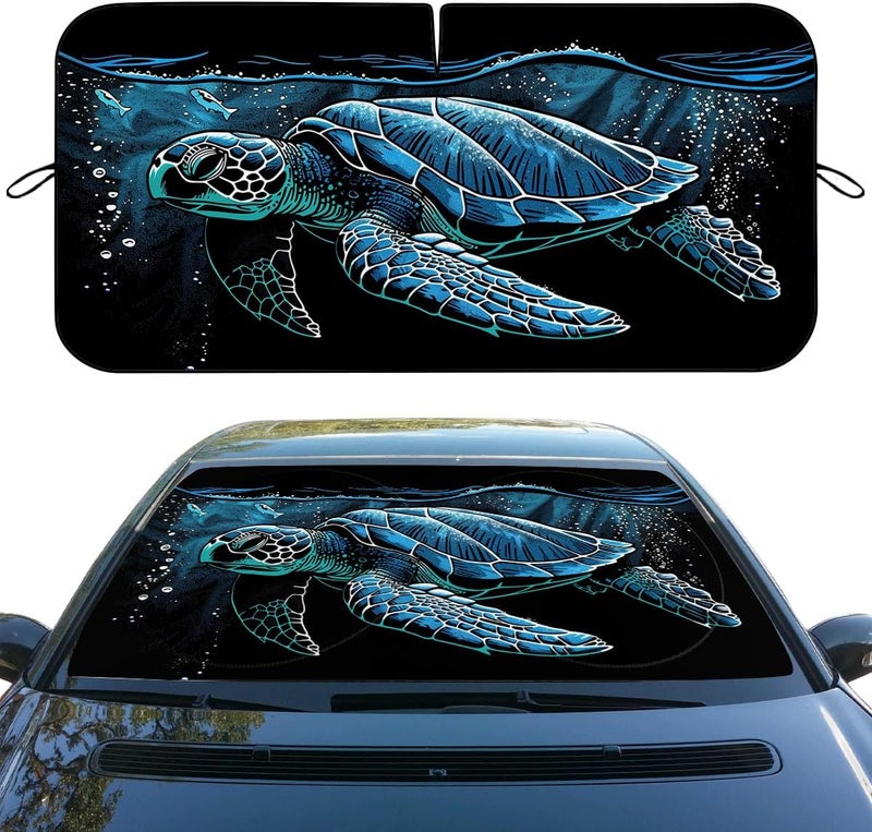 Qoueucc Sea Turtle Car Front Window Sun Shield Blue Funny Animal Art Ocean Heatshield Front Window Car Sun ​Shade Windshield Block UV Rays Sun Shade Visor Protector for Car Sedan Truck SUV Accessories - Image 1